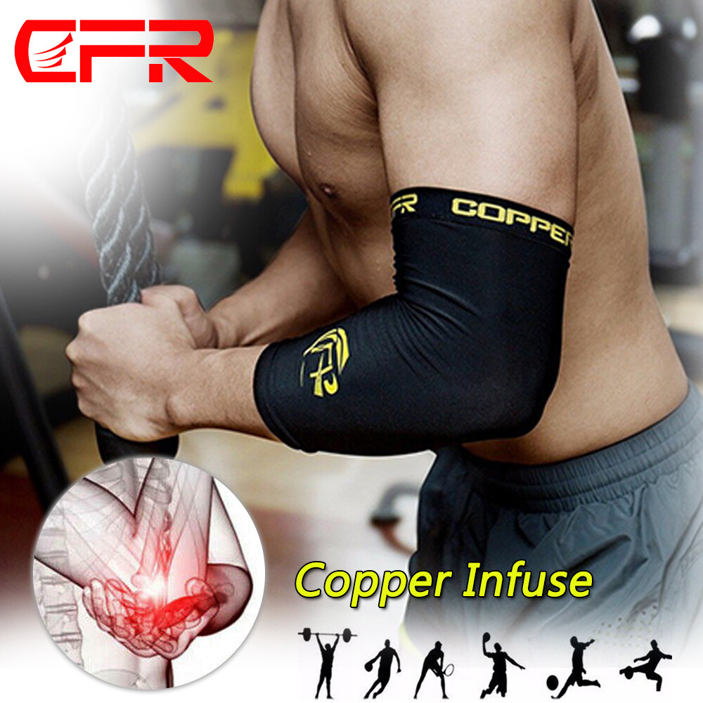 Compression Arm Sleeves Copper Elbow Support Brace Joint Pain Relief Gym Tennis