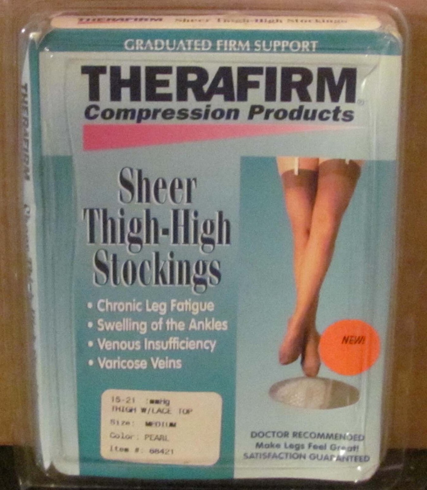 Therafirm Sheer Thigh-High Stockings 15-21 mm hg Medium Pearl #68421 (NEW!)