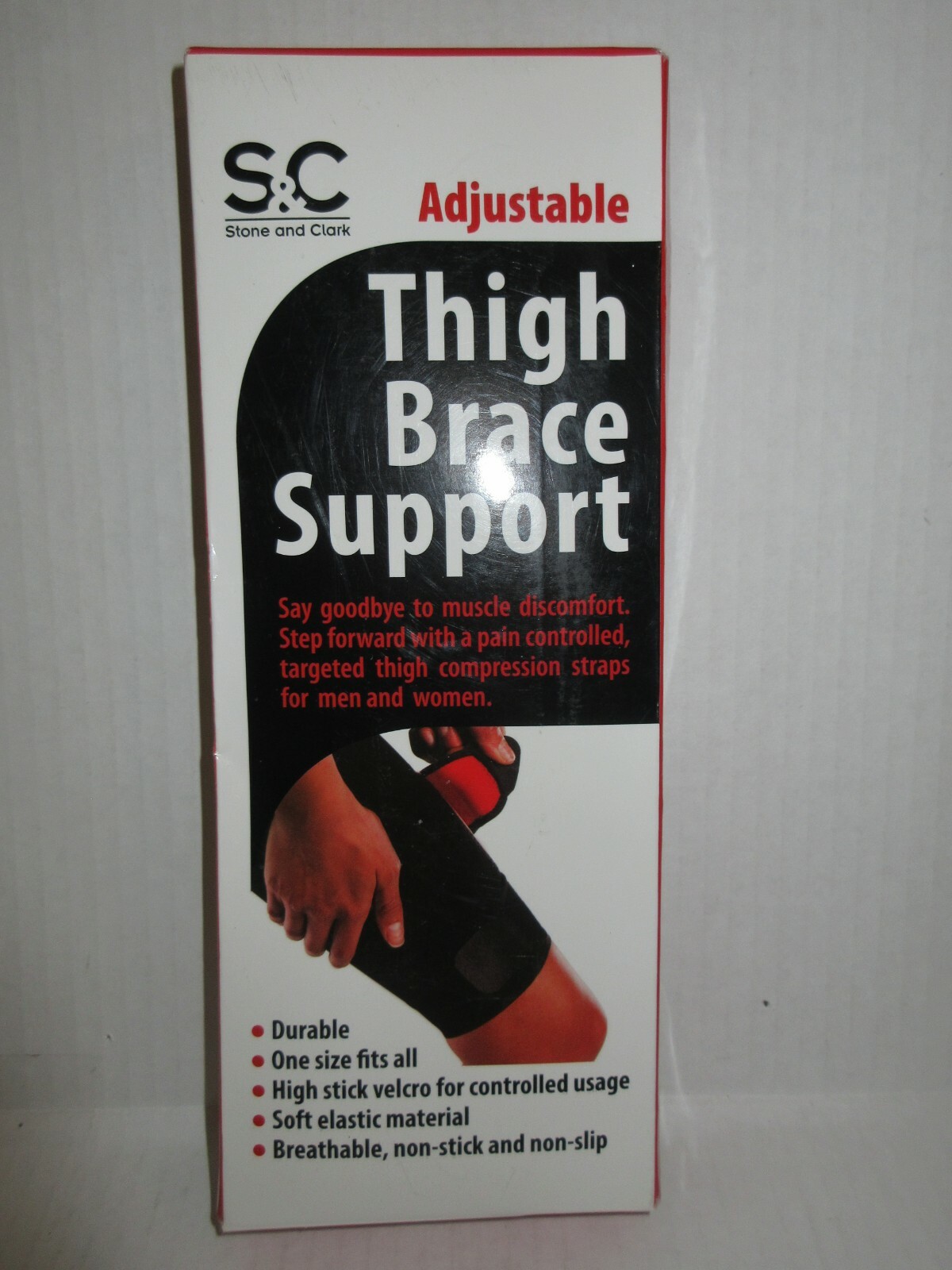 Thigh Support Brace Adjustable One Size Breathable Non Slip Durable Wrap Black