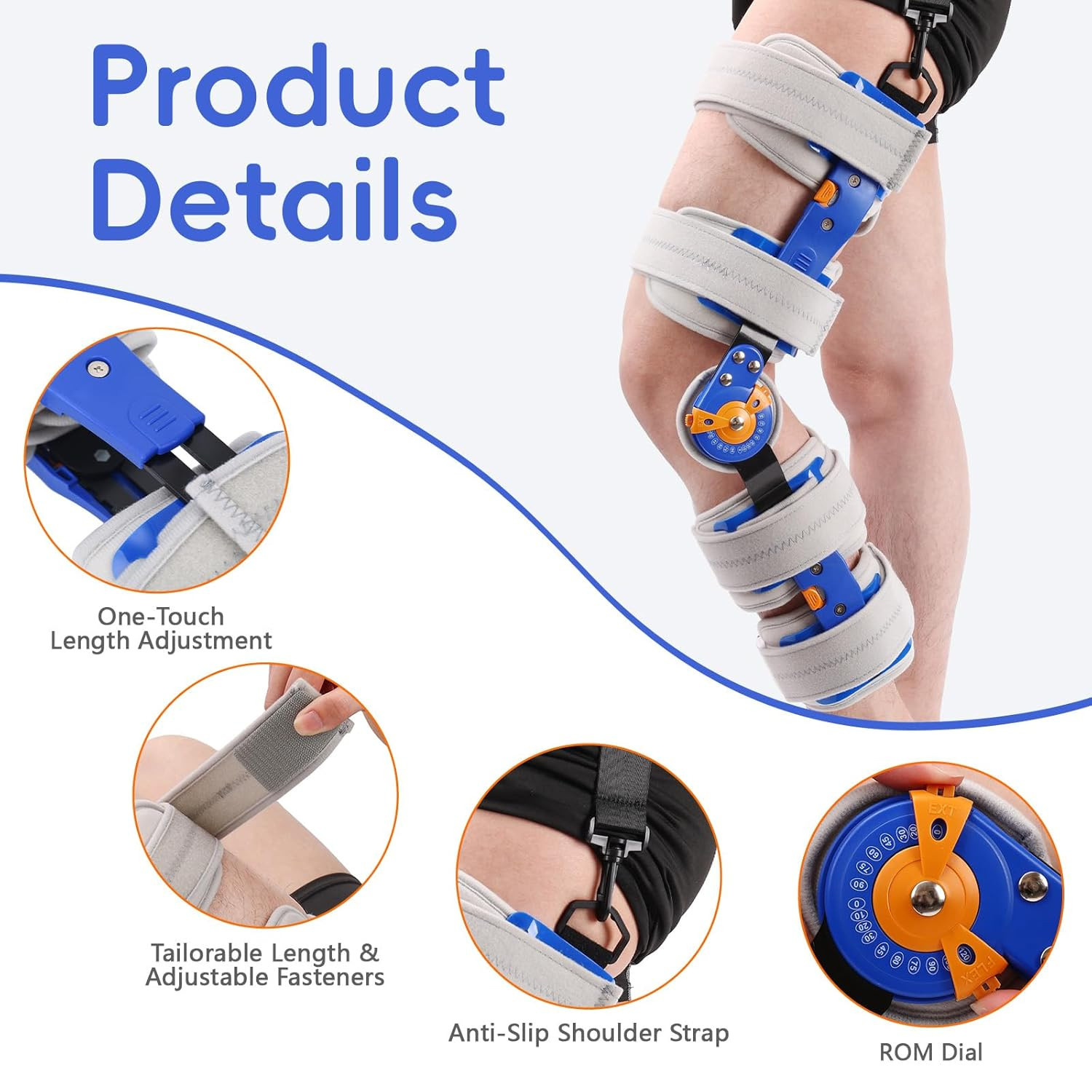 Adjustable Hinged ROM Knee Brace for Post-Op Recovery & Injury Support