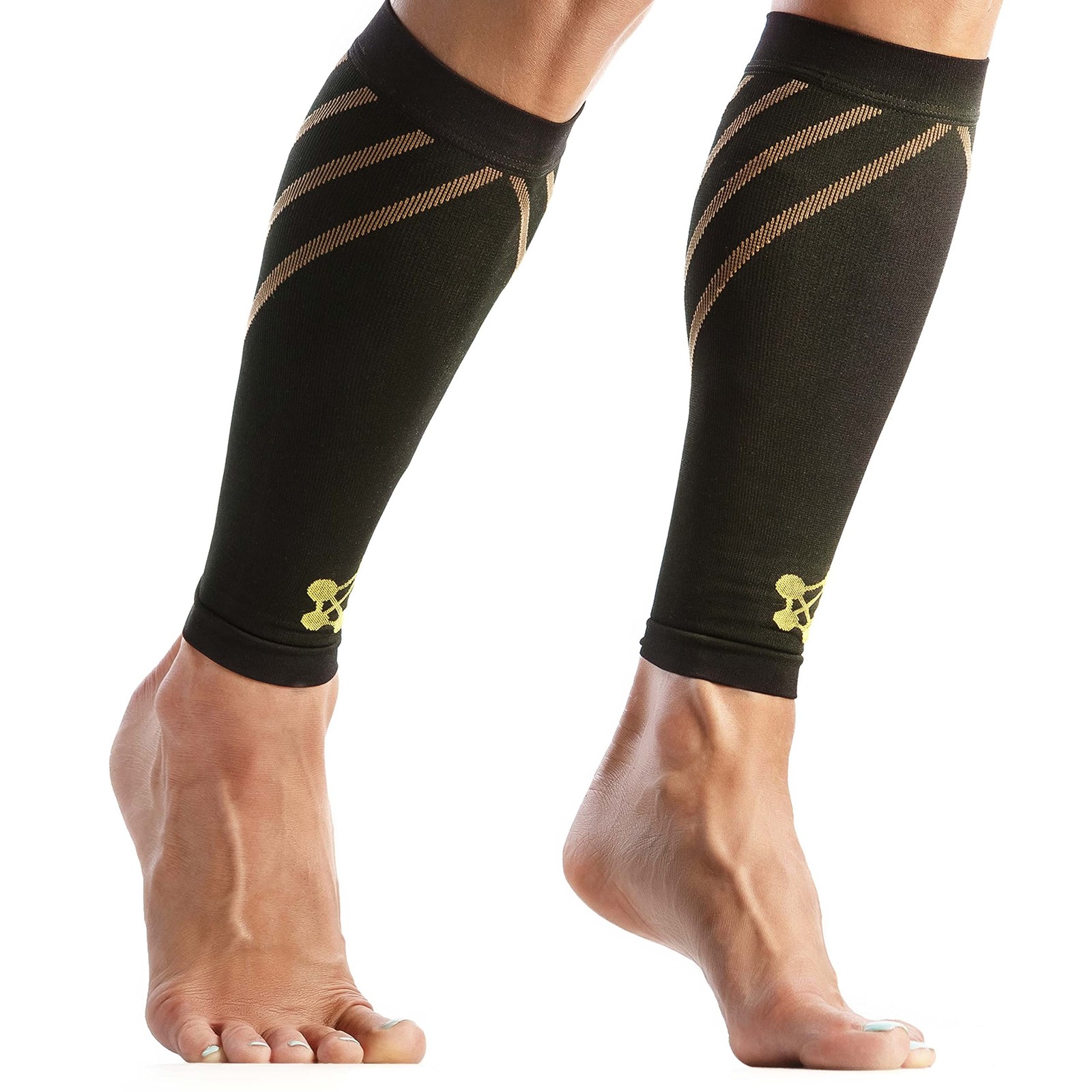 Calf Compression Sleeve for Men & Medium Copper Stripe-Firm Snug Fit for Shin…