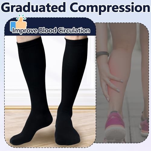 +MD Cotton Compression Socks for Women & Men 4/6 10-13 6 Pairs Black 15-20mmHg