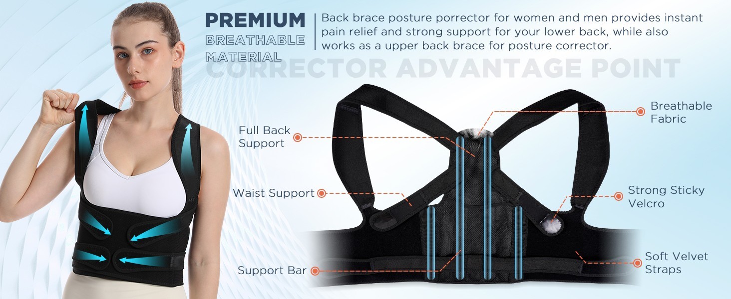 Back Brace Posture Corrector Adjustable Shoulder Support Belt for Men Women Back