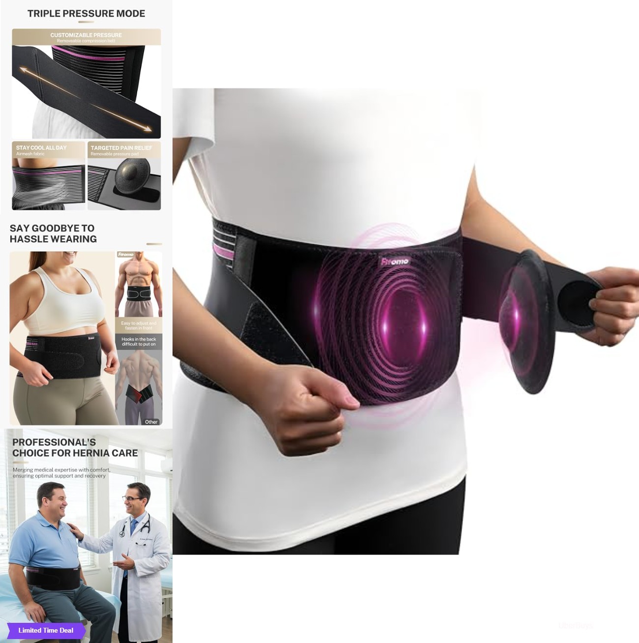 Umbilical Hernia Belt L XL Adjustable 3D Pressure Pad Support Men Women