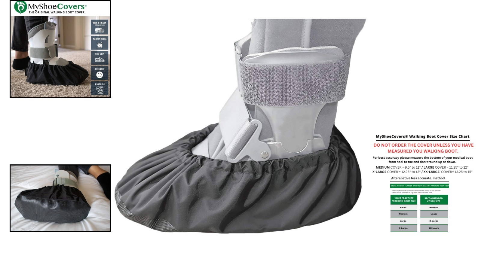 Fracture Walking Boot Cover – Black, Large, Water-Resistant, Reusable