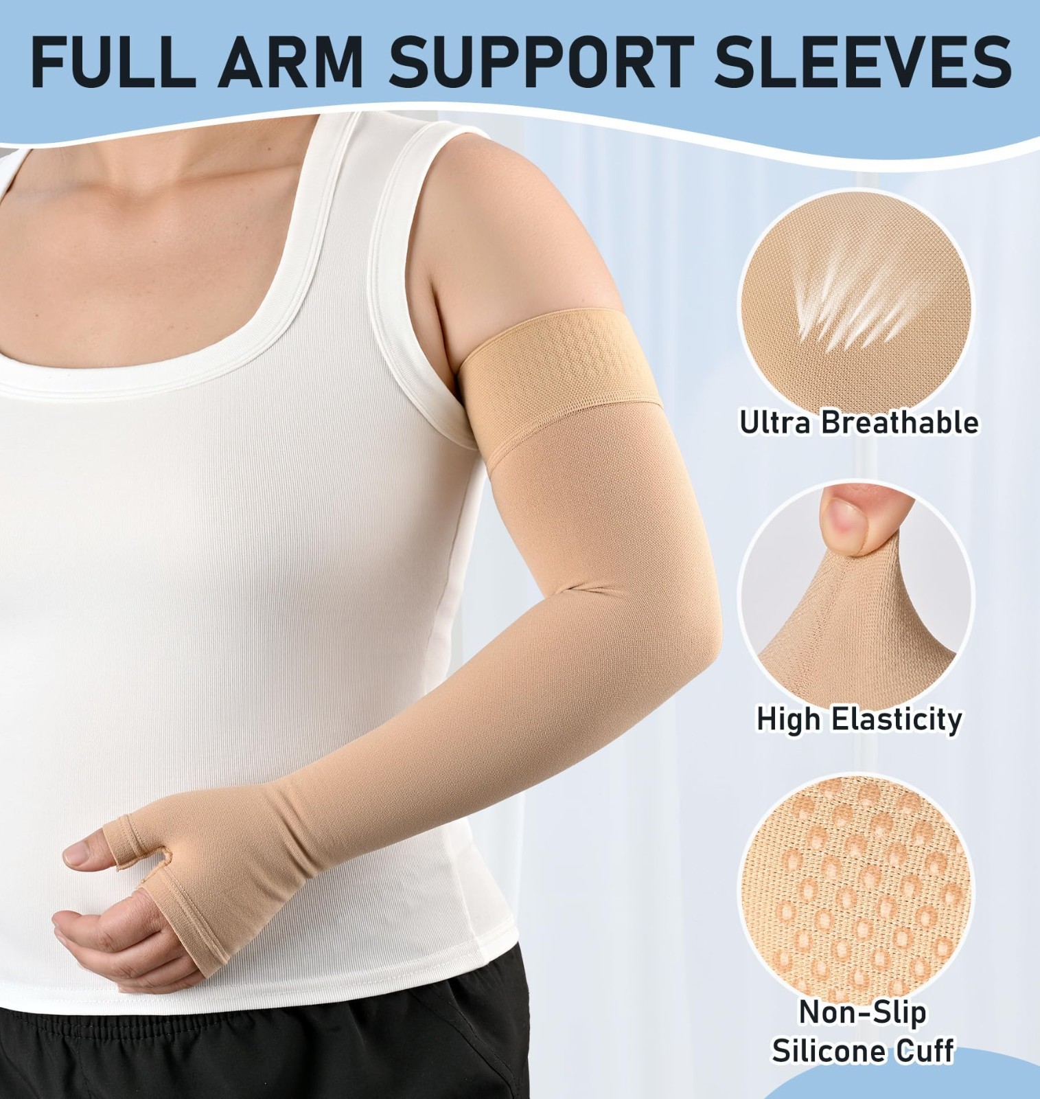 Compression Arm Sleeve with Gauntlet, 15-20 mmHg Support for Lymphedema, Arthrit