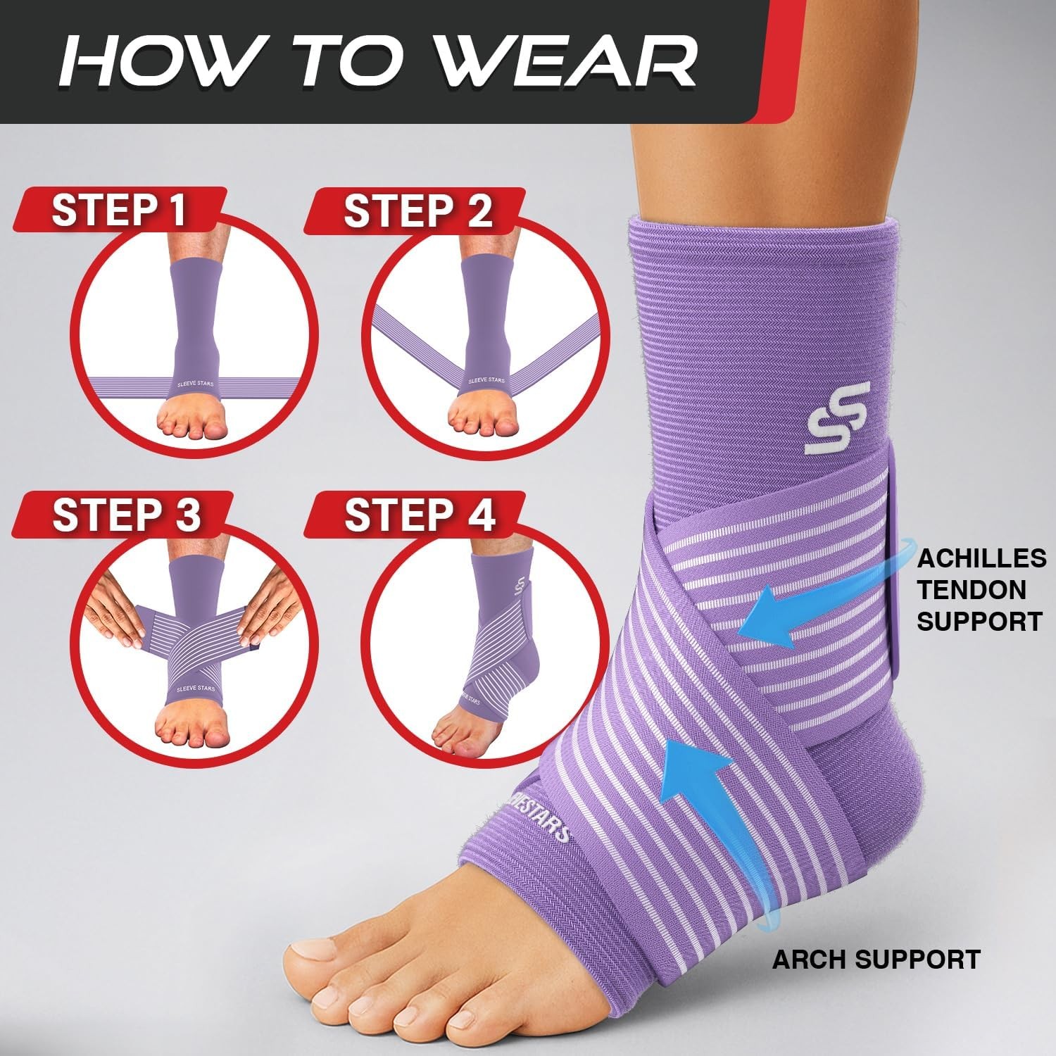 Sleeve Stars Ankle Brace for Women & Men, Wrap Medium, Light Purple