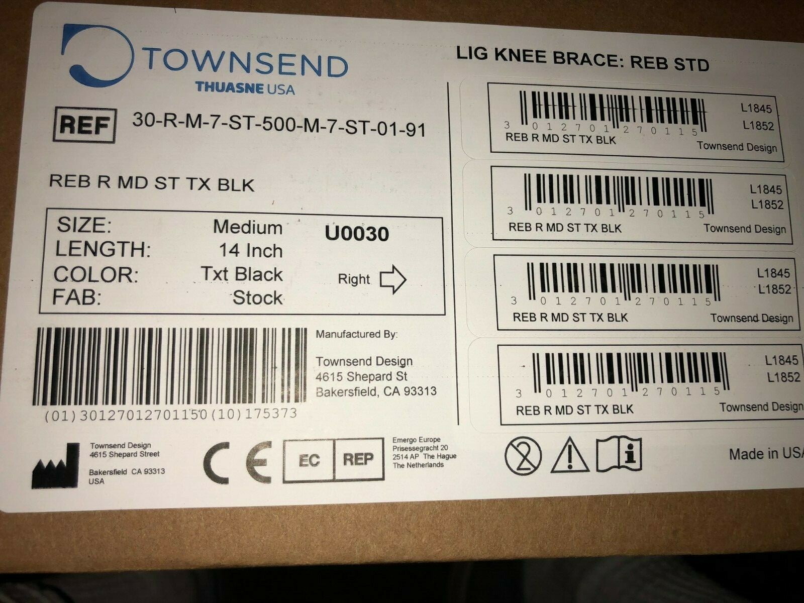 Townsend THUASNE Design Rebel Standard Ligament Knee Brace Medium Black RIGHT