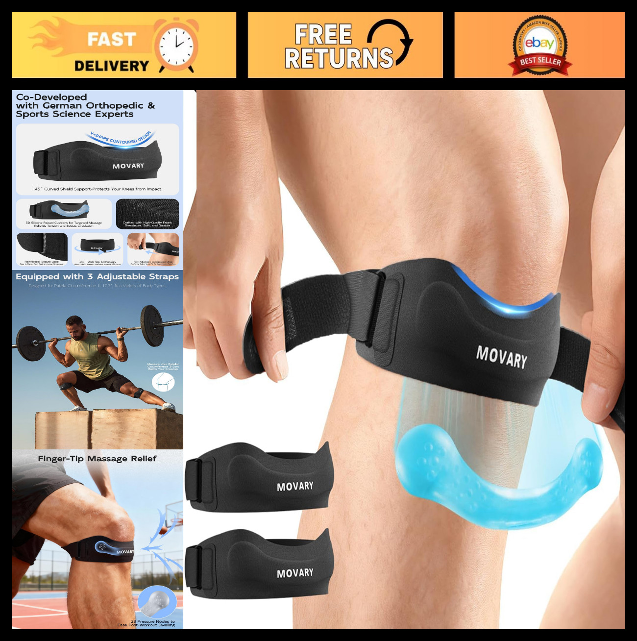 Patellar Tendon Support Strap 2-Pack | Adjustable Knee Bands for Running, Hiking