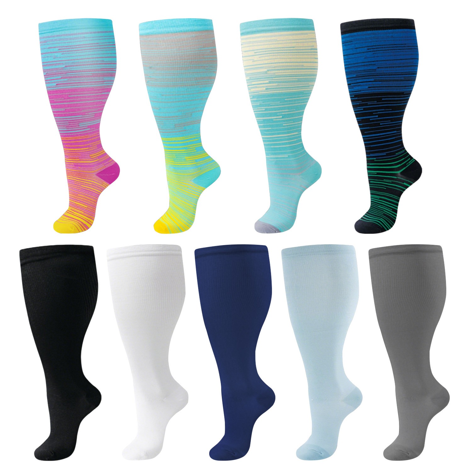 5 Pairs Plus Size Medical Compression Socks – 20-30 mmHg Knee High For Sports US