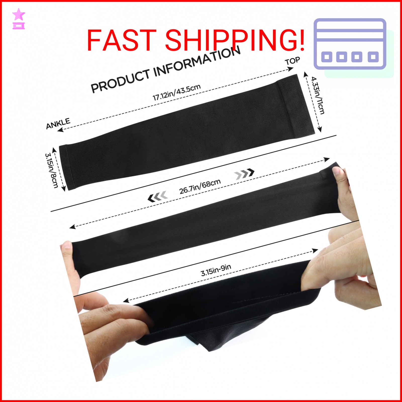 QVYQVY 2 Pairs Full Leg Compression Sleeves, for Running Basketball Football Cyc