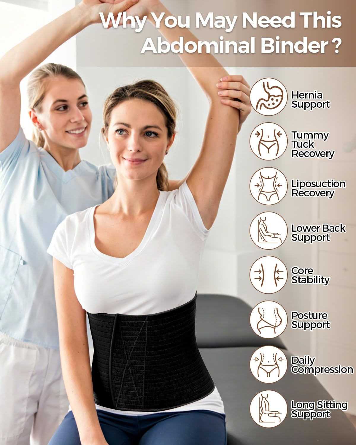 Abdominal Binder Post Surgery Belly Band Wrap for Women Men 9″ Wide