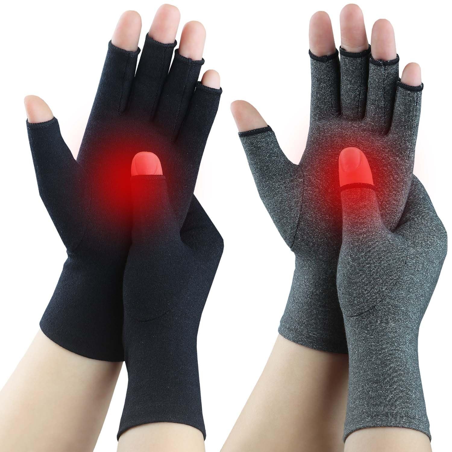 Tiny Chou 2 Pairs Fingerless Arthritis Gloves Hand Compression Black+Grey Size M