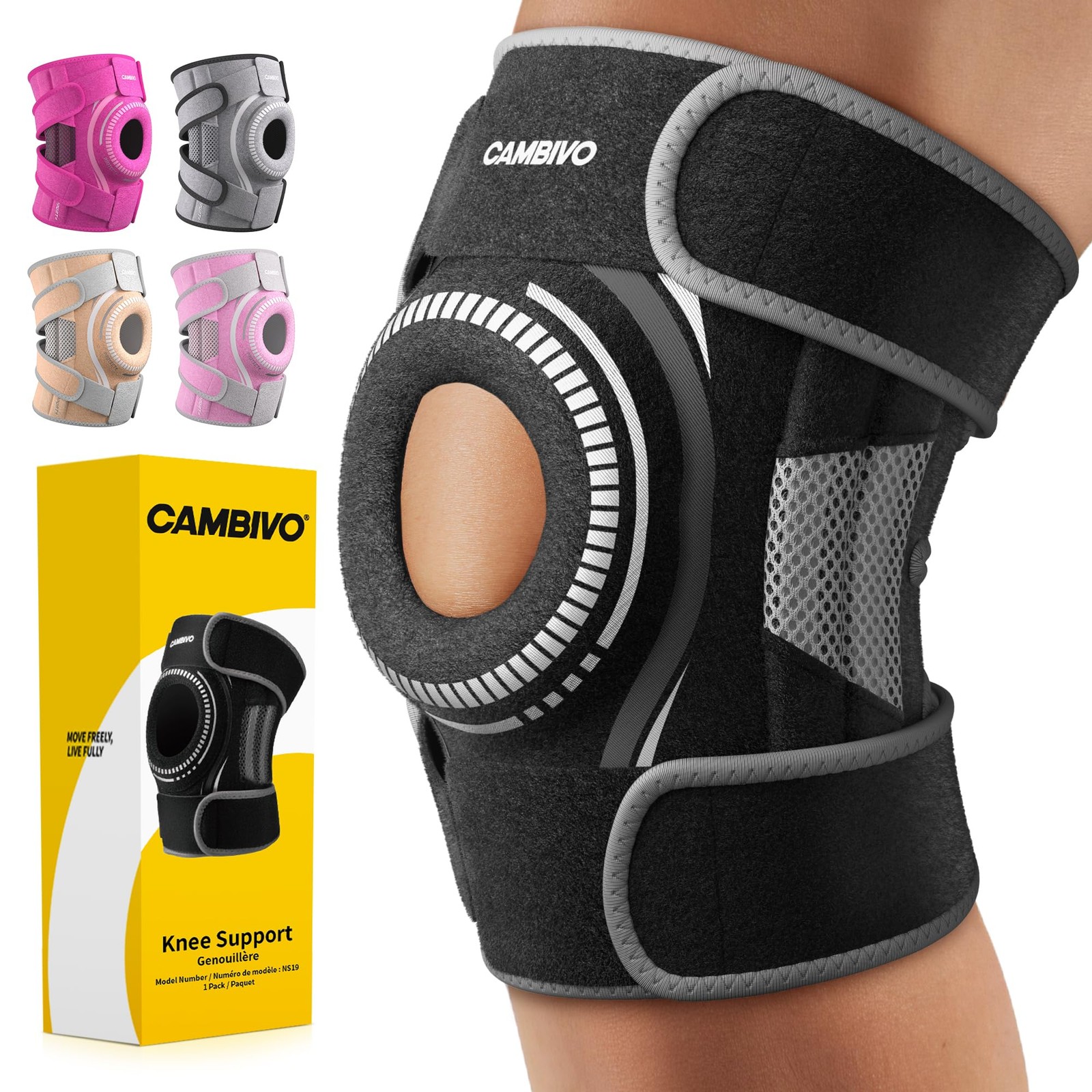 ELITE Knee Brace with Side Stabilizers & Open Patella Gel Pad — Adjustable Su…