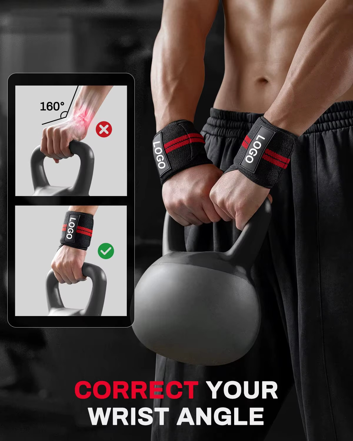 1 Pair Wristband Wrist Support Brace Straps Extra Strength Weight Lifting Wrist