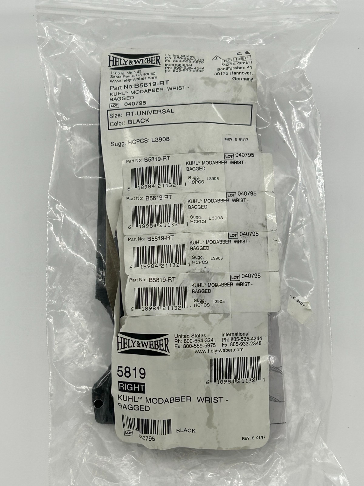 New Hely & Weber Modabber™ KUHL Wrist Orthosis 5819 Right Hand Short Black