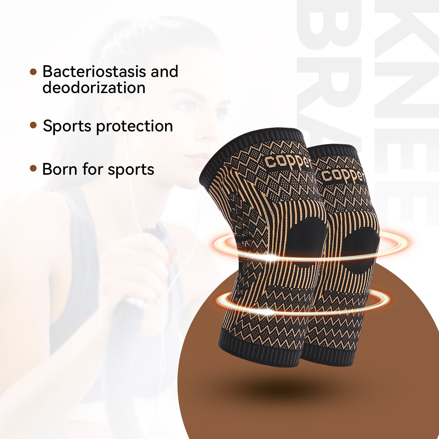1/2xCopper Knee Sleeve Compression Brace Support Support Sport Joint Injury Pain
