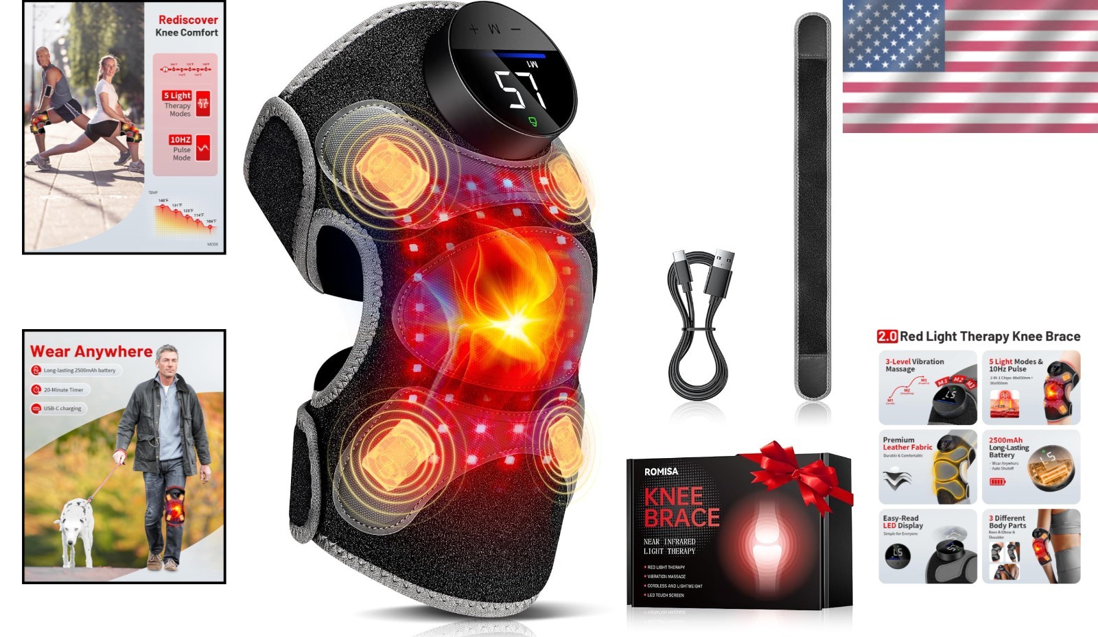 Wireless Adjustable Red Light Therapy Device for Knee, Elbow & Shoulder Relief
