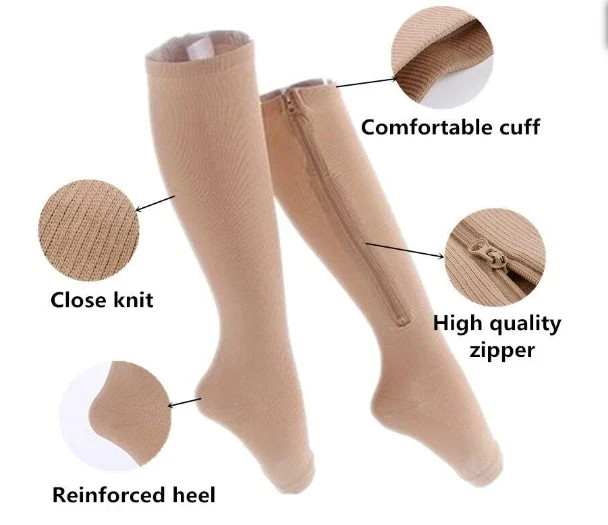 Zipper Open Toe Compression Socks 20-30mmHg Calf Leg Ankle Support Stocking sz S
