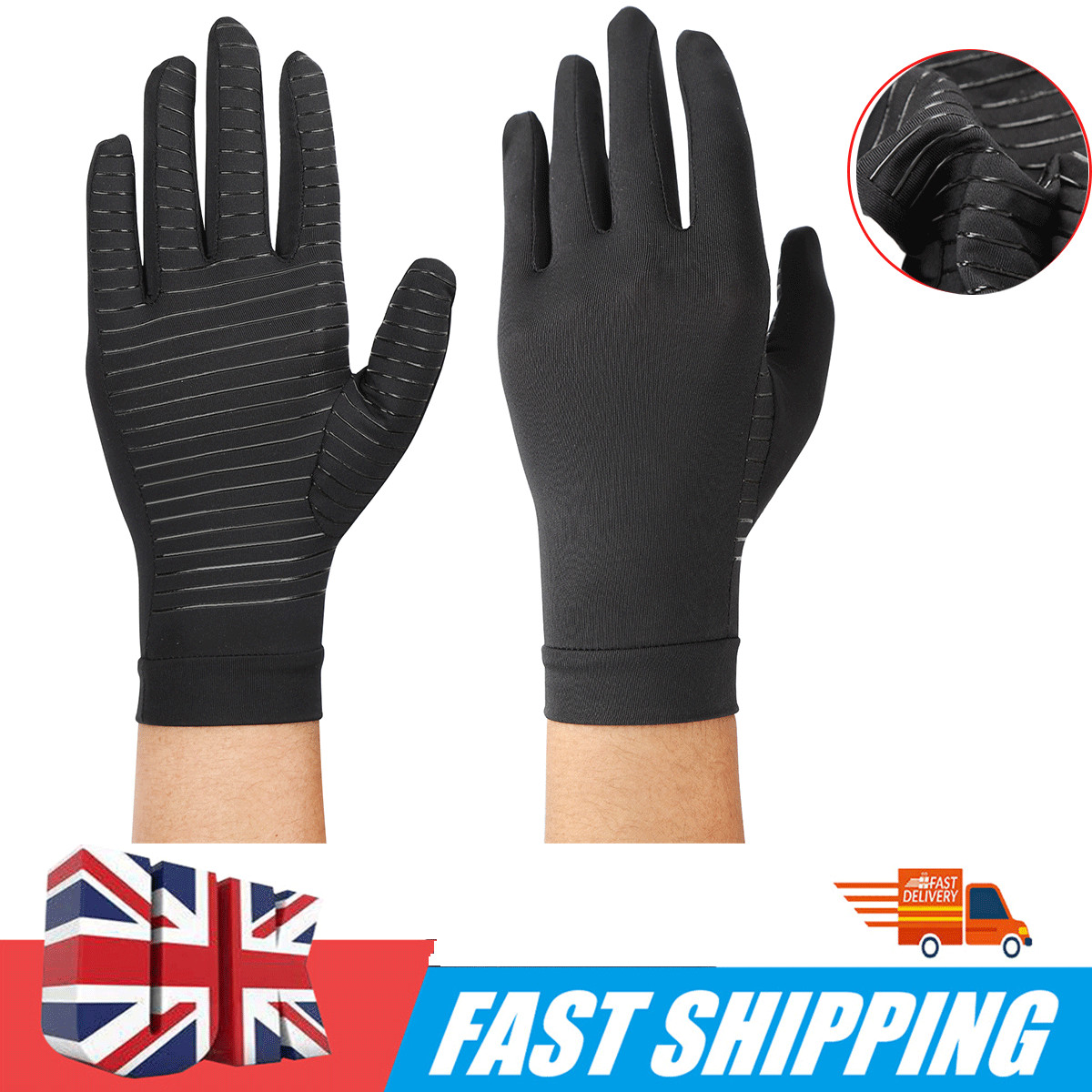 Copper Pressure Gloves Full Finger Style Joint Pain Relief Support Hand Wrist