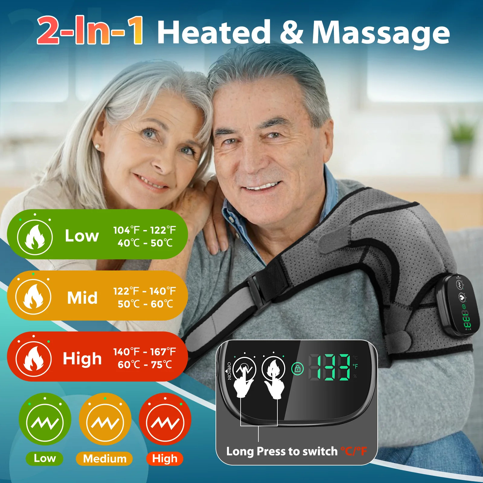 Heated Shoulder Vibrating Massager Wrap Cordless Pads Rechargeable Men Women