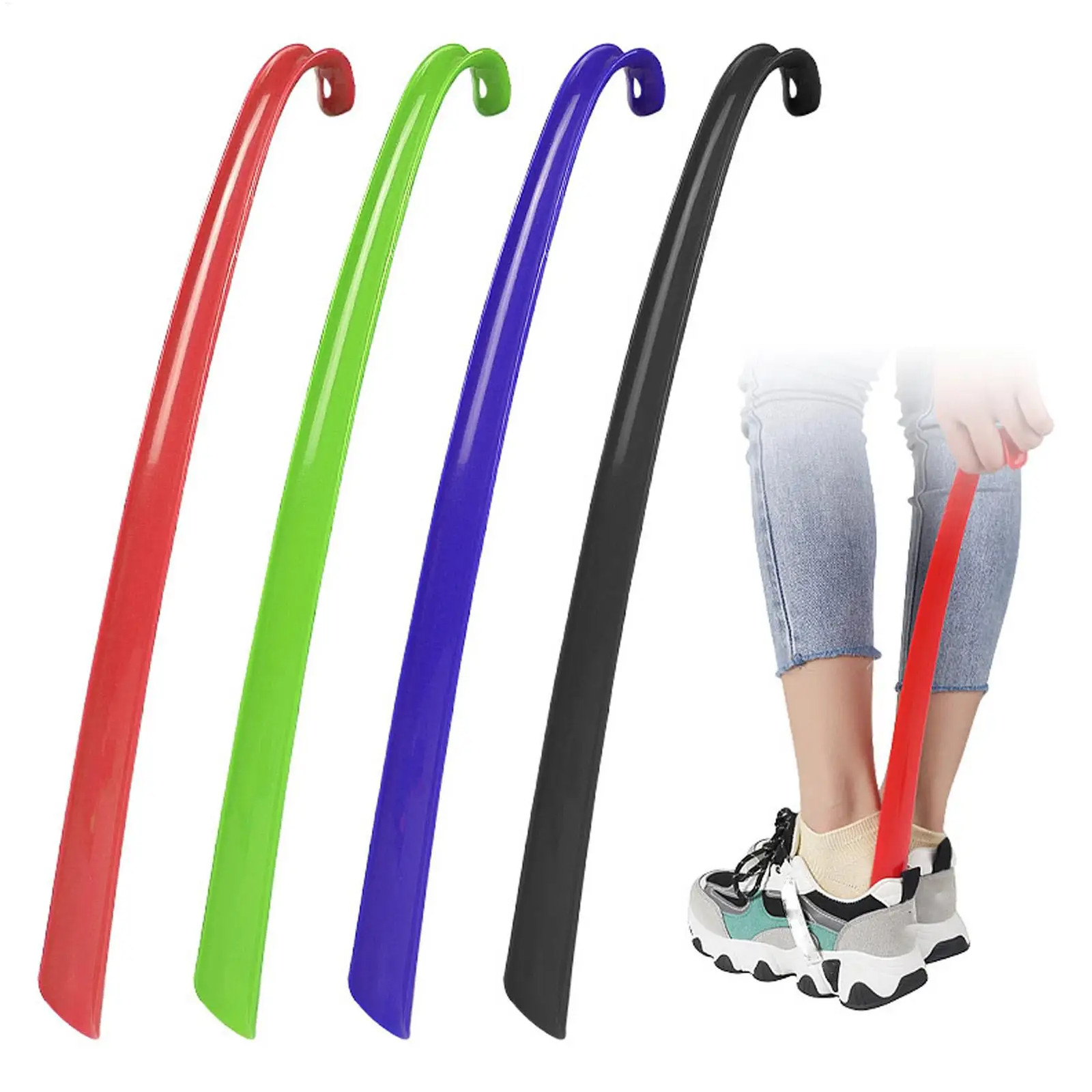 42.5X4X2.2Cm Easy to Use ABS Long Handle Shoes Horn Artifact Pull Pumping Shoes