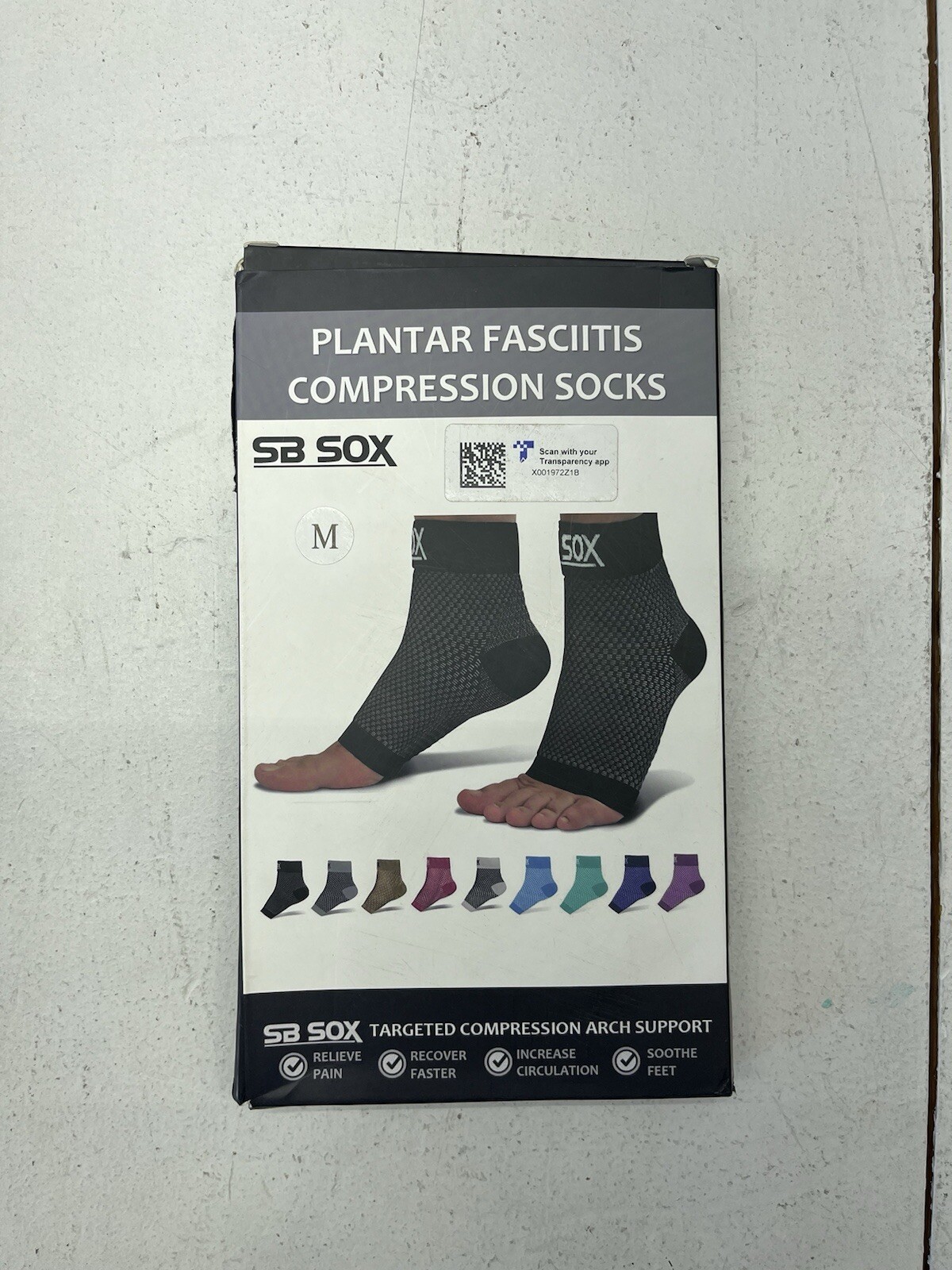 SB Sox Black Plantar Fasciitis Compression Socks No-Slip Cuff Adult Size Medium