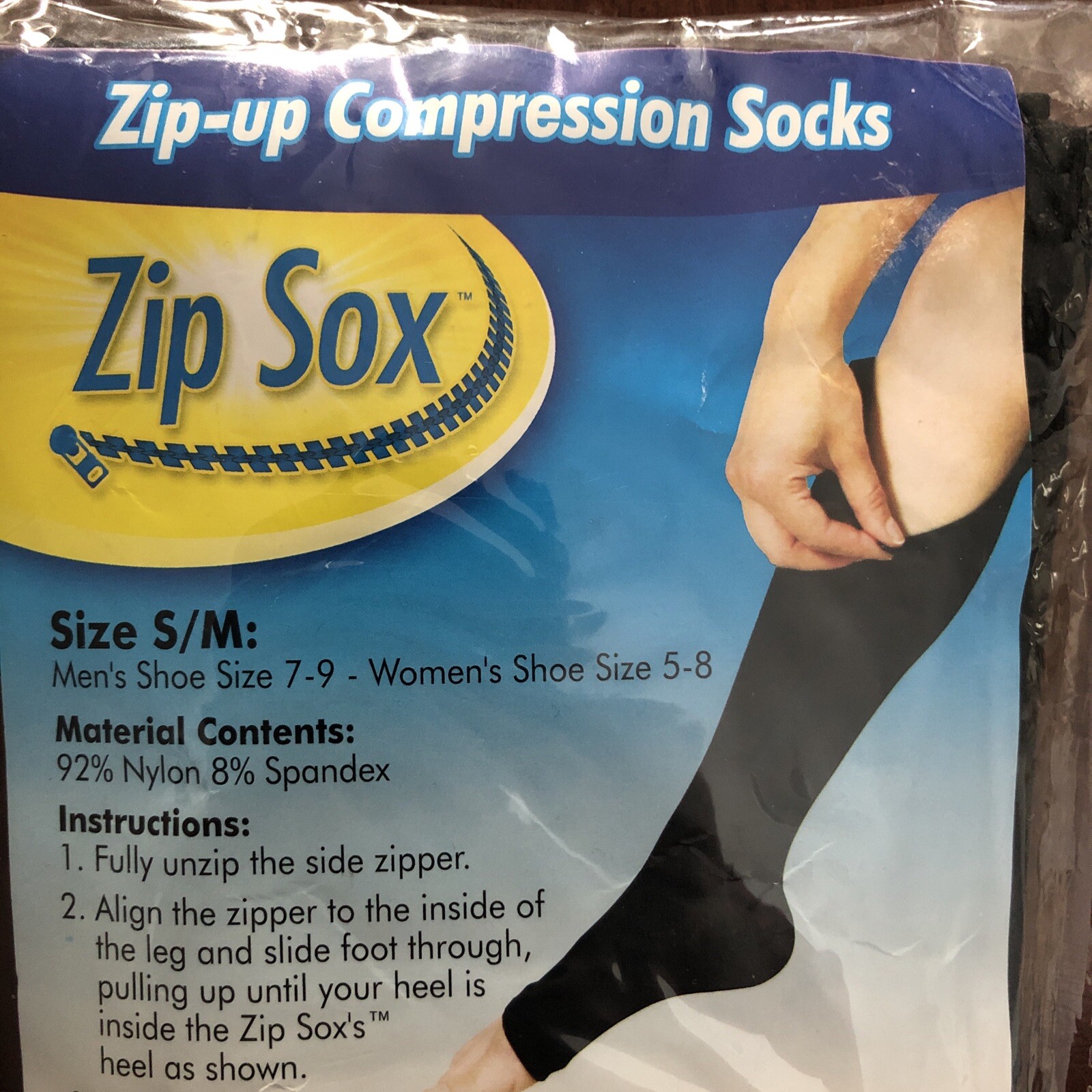 Zip Sox open toe zip up compression socks – black unisex Sm/Med – Brand New NIP