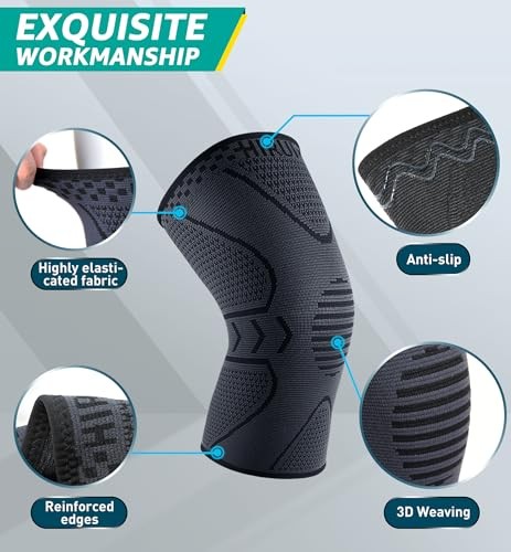 2 Pack Knee Compression Sleeve Brace for Men Women – Black Large