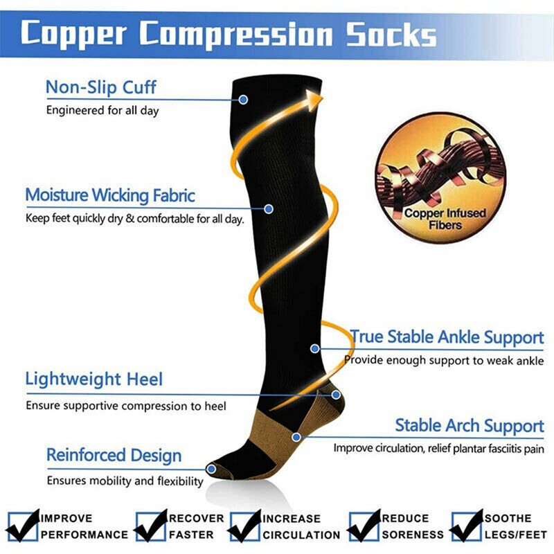 3pair Compression Socks Women Men Extra Wide Calf 20-32Mmhg Knee High plus Size