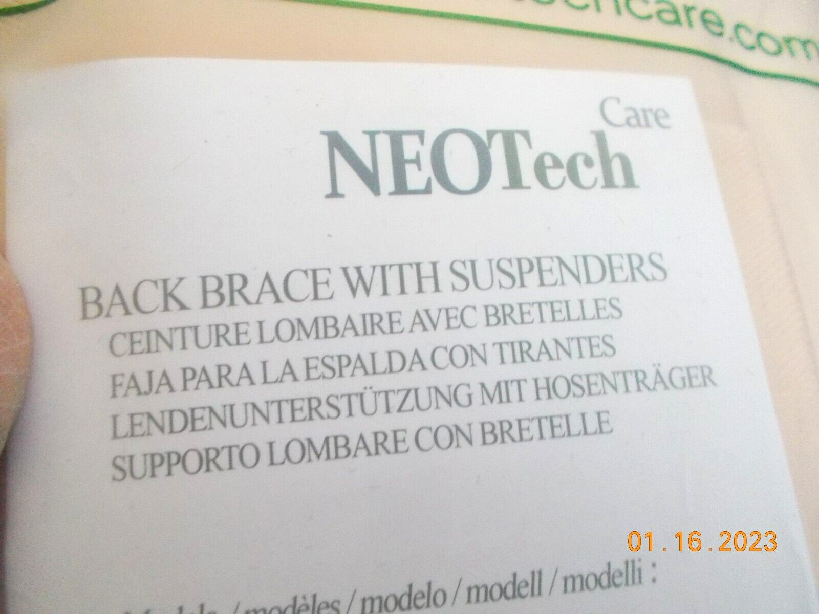 New in Package NeoTech Care Back Brace Y001 with Suspenders, XXL