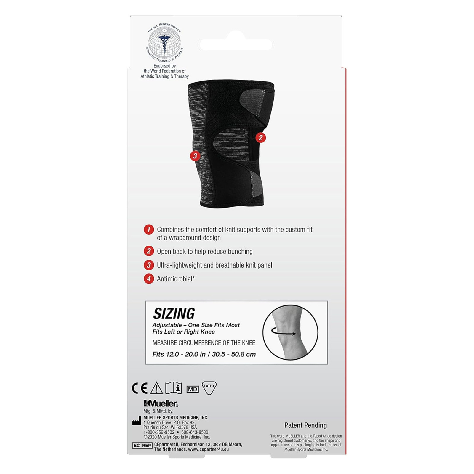 Mueller Hybrid Wraparound Knee Support: One Size Fits Most (Black, Grey & White)