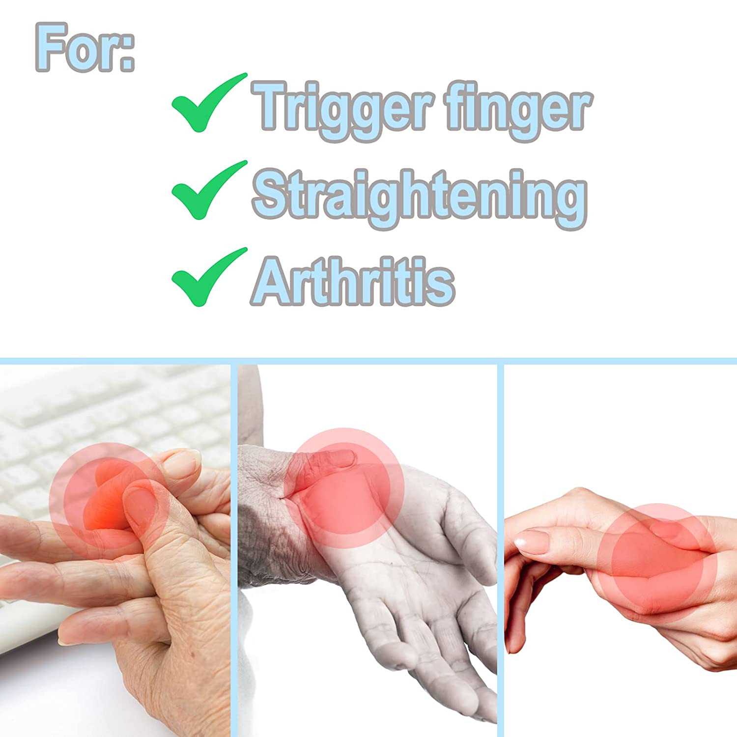 5 Pcs Trigger Finger Splints: 5 Single Straps Finger Splint Support Brace Kit, F