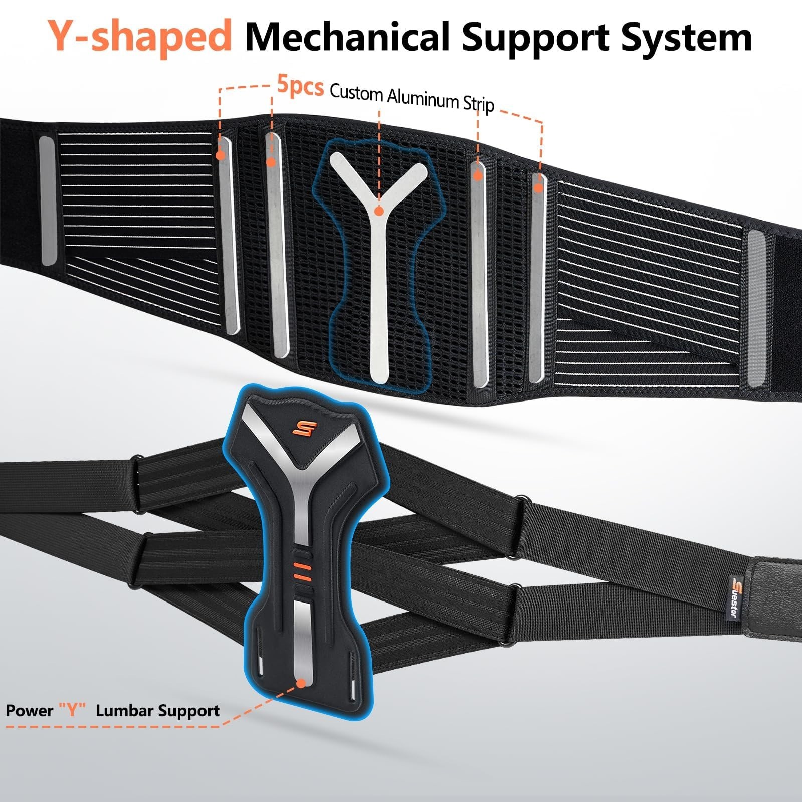 SueStar Back Brace for Lower Back Pain Relief with Y-Shaped Bionic Support Sy…