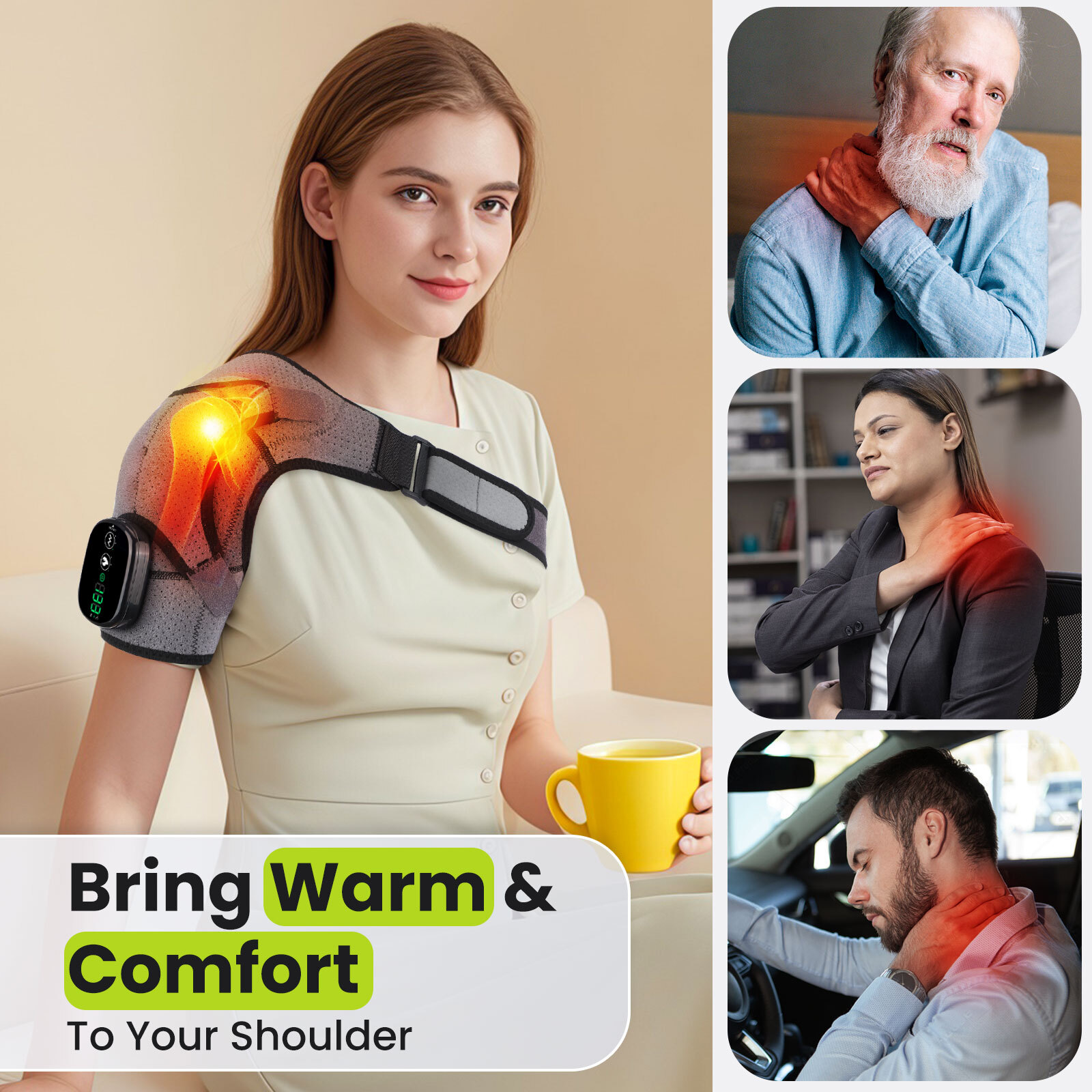 Electric Heated Shoulder Massager with Vibration Massage Brace Joint Pain Relief