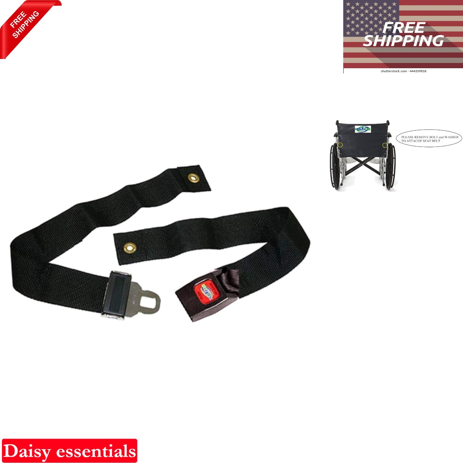 Wheelchair Seat Belt Safety Harness with Metal Buckle Up to 48 Inches Black