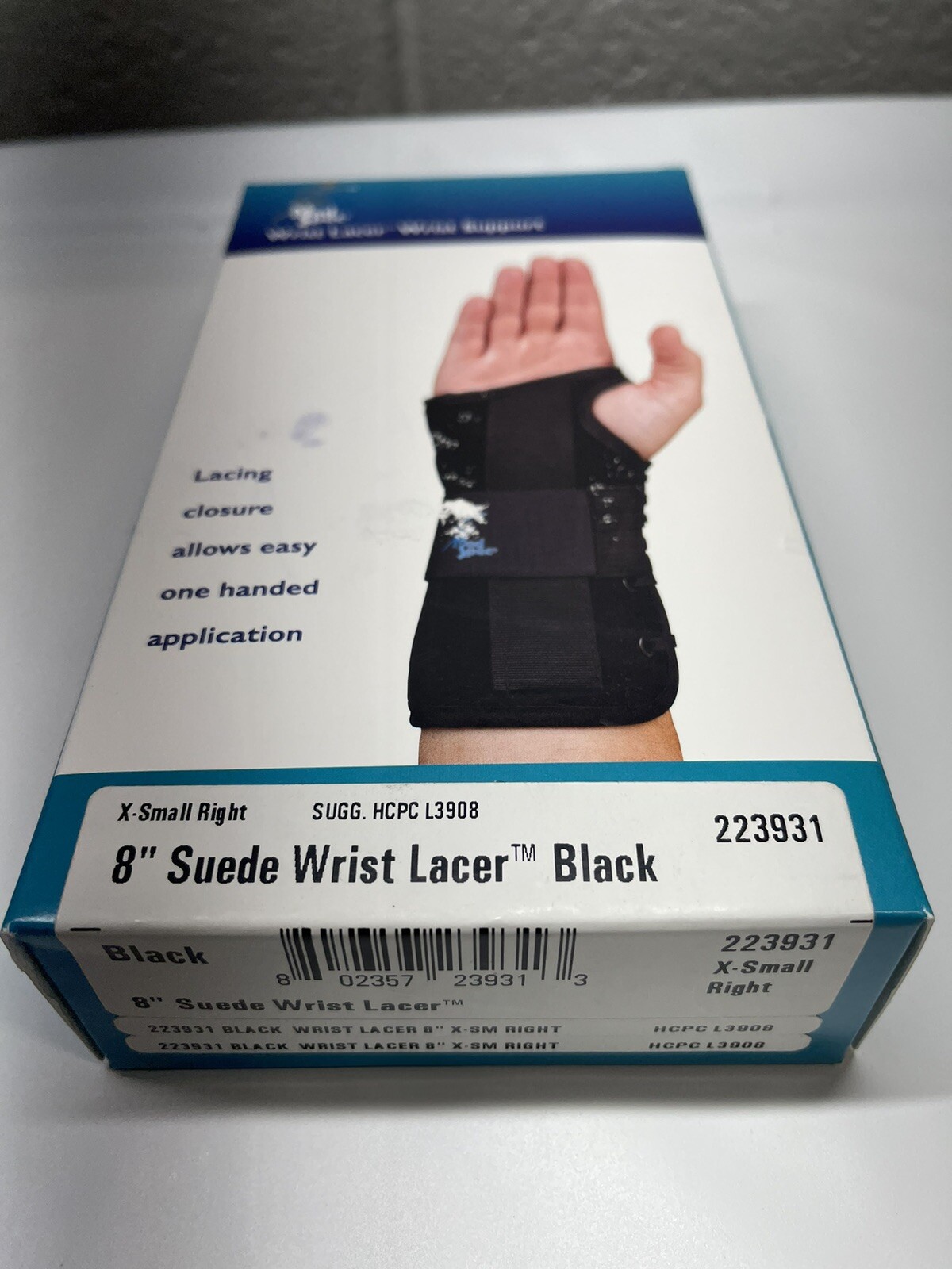 Wrist Support 8” Suede Wrist Lacer BLACK, 223921, SIZE:X SMALL RIGHT-NEW IN BOX
