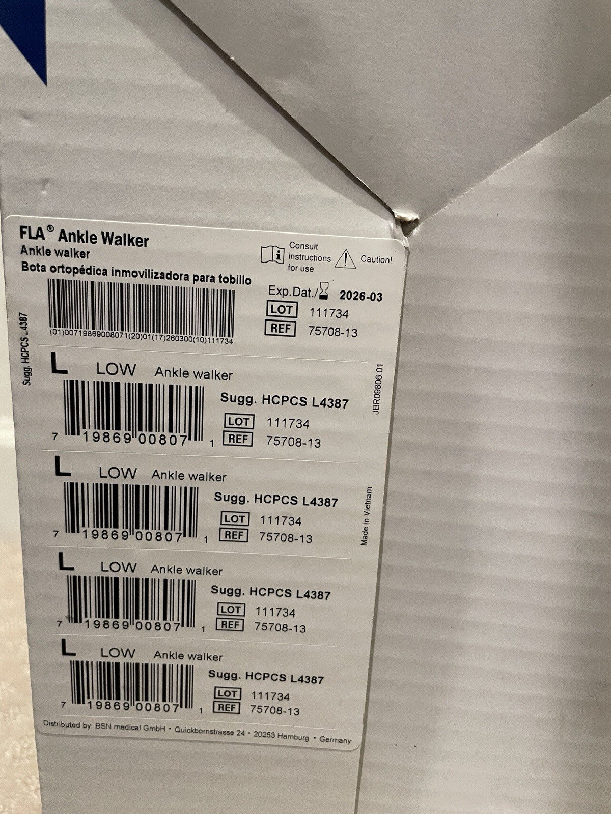FLA Adjustable Air Ankle Walker Boot Low Gray Size Large right left.