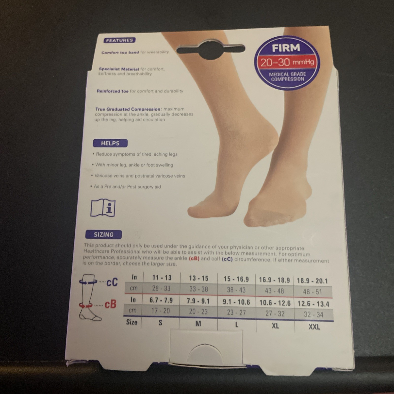 Neo G Knee High Therapeutic Socks (Firm)20-30mmHg Large Beige NIB