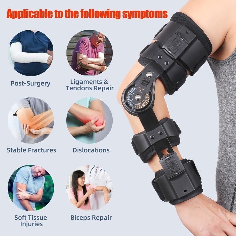 Adjustable Hinged Elbow Brace Post Surgery Stabilization Compression Support New