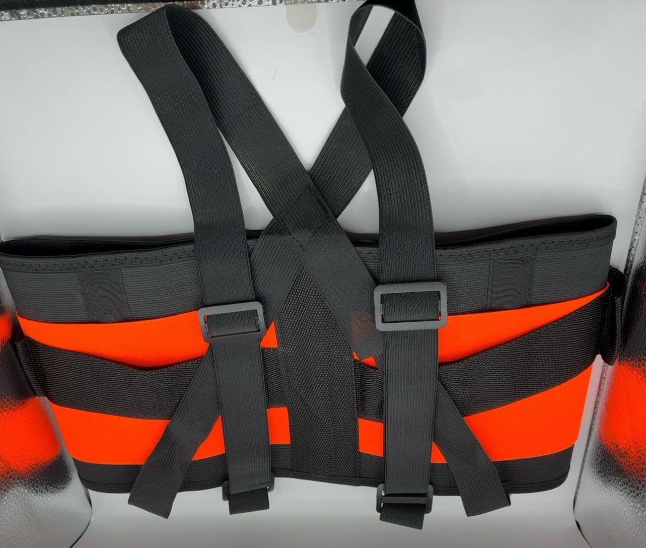 QFE Back Support Belt Work Brace Large Hi Vis Orange Adjustable Suspenders NEW