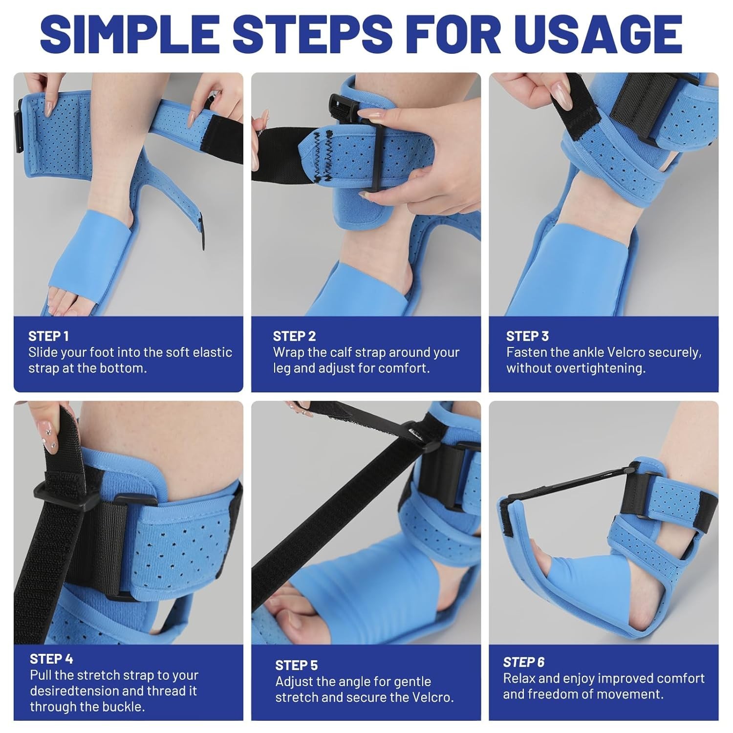Dorsiflexion Splint for Achilles Tendonitis & Heel Spurs – Night Use, Large Blue