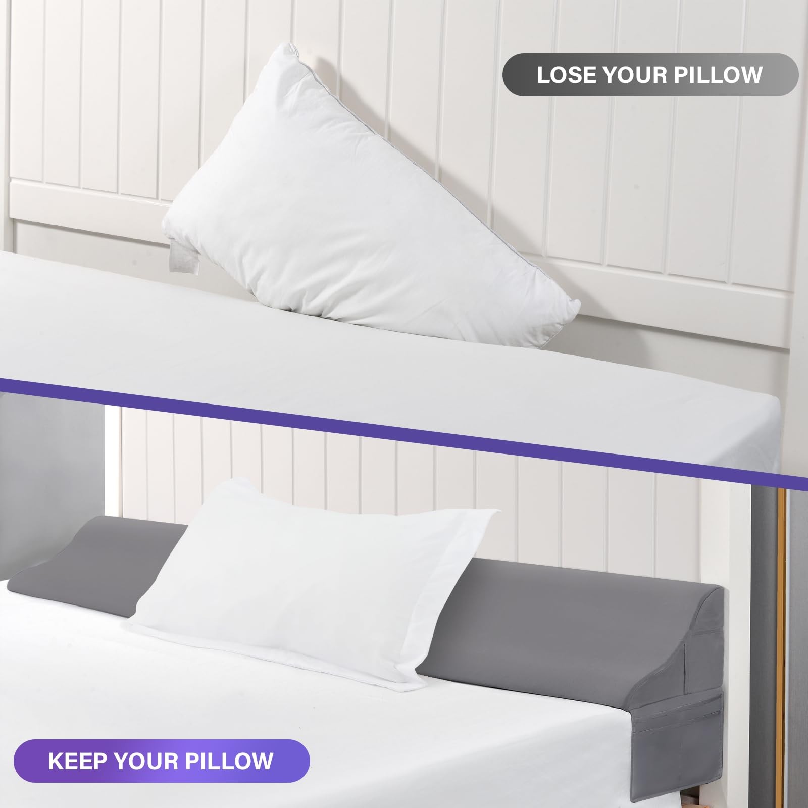 Vekkia Full Size Bed Wedge Pillow for Full(54″x10″x7″-gap Under 6″), Grey