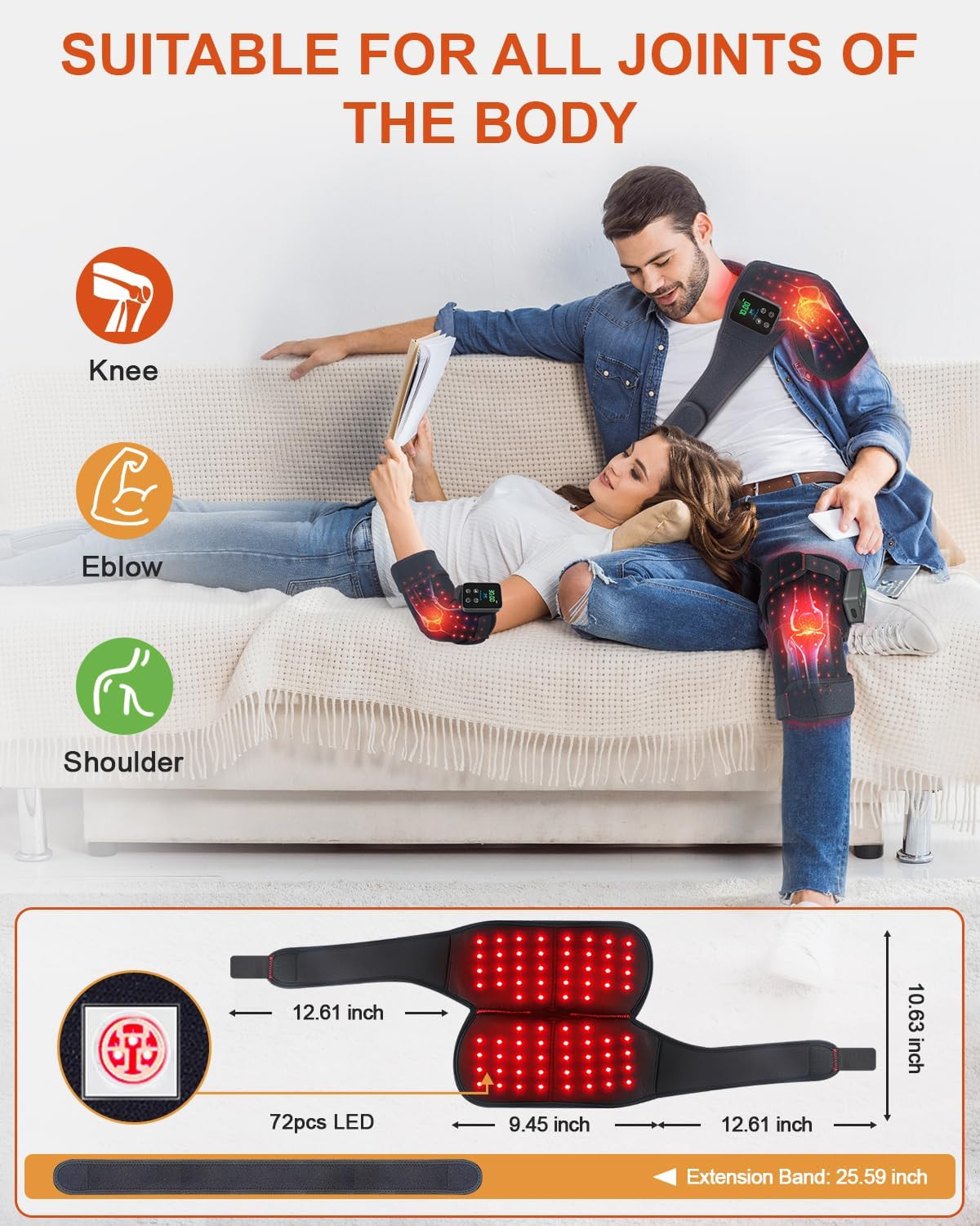 Red Light Therapy Knee Brace Wireless Rechargeable with Pulse & Heating Modes, 6
