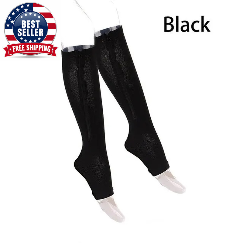 Compression Socks Men Women Support Knee Zipper Female Open Toe Thin anti Fatigu