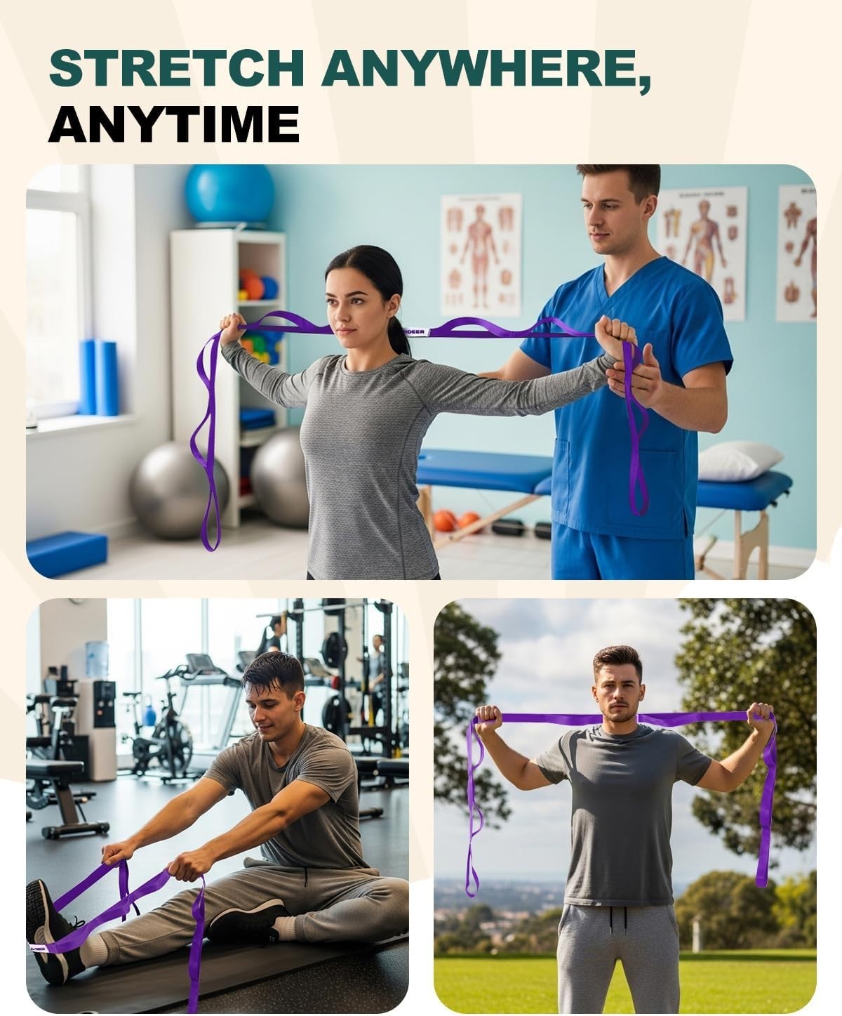 Versatile 75-Inch Stretching Strap with Loops for Effective Rehab & Yoga Use