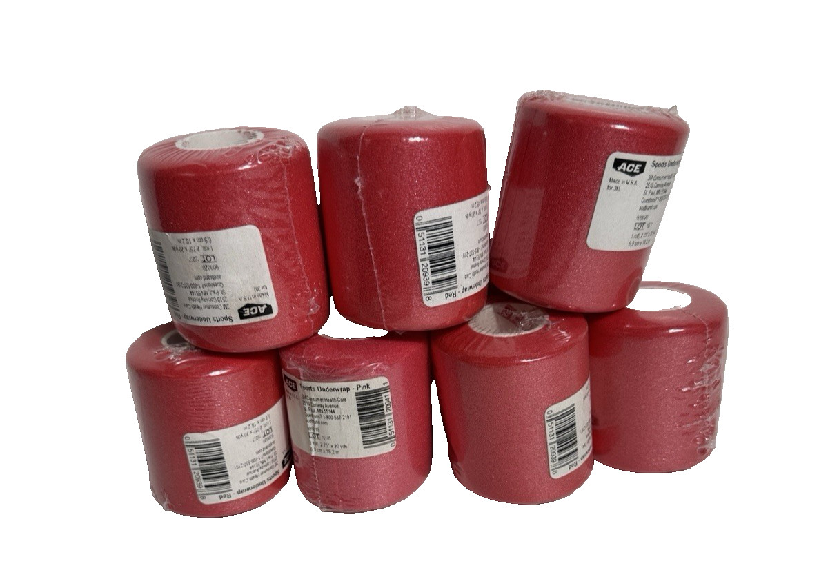 Lot of 7 ACE Sport Athletic Tape Underwrap Red 20 yards x 2 3/4 in Wide
