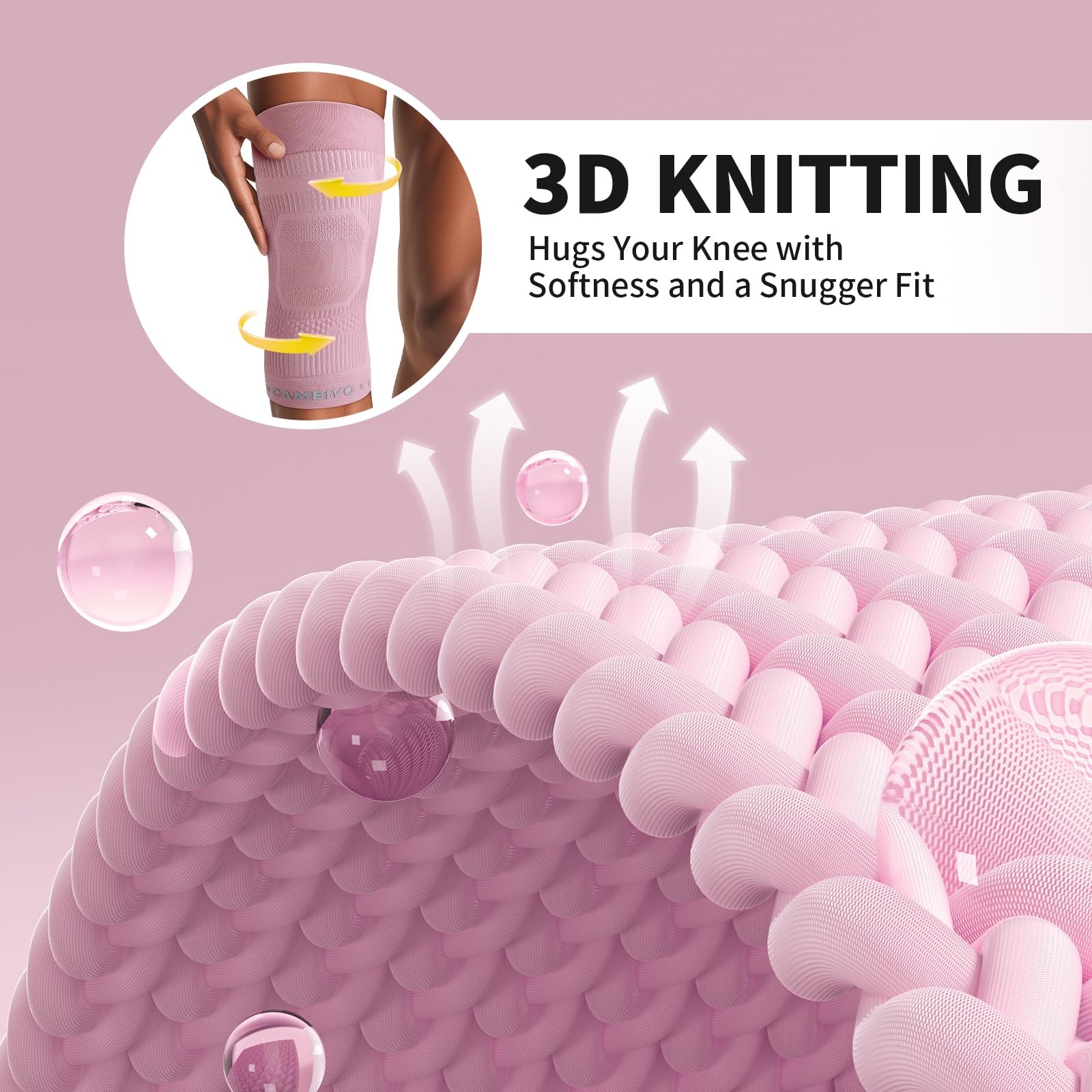 2 PCS Knee Compression Sleeve UltraThin Lightweight Light Pink Medium