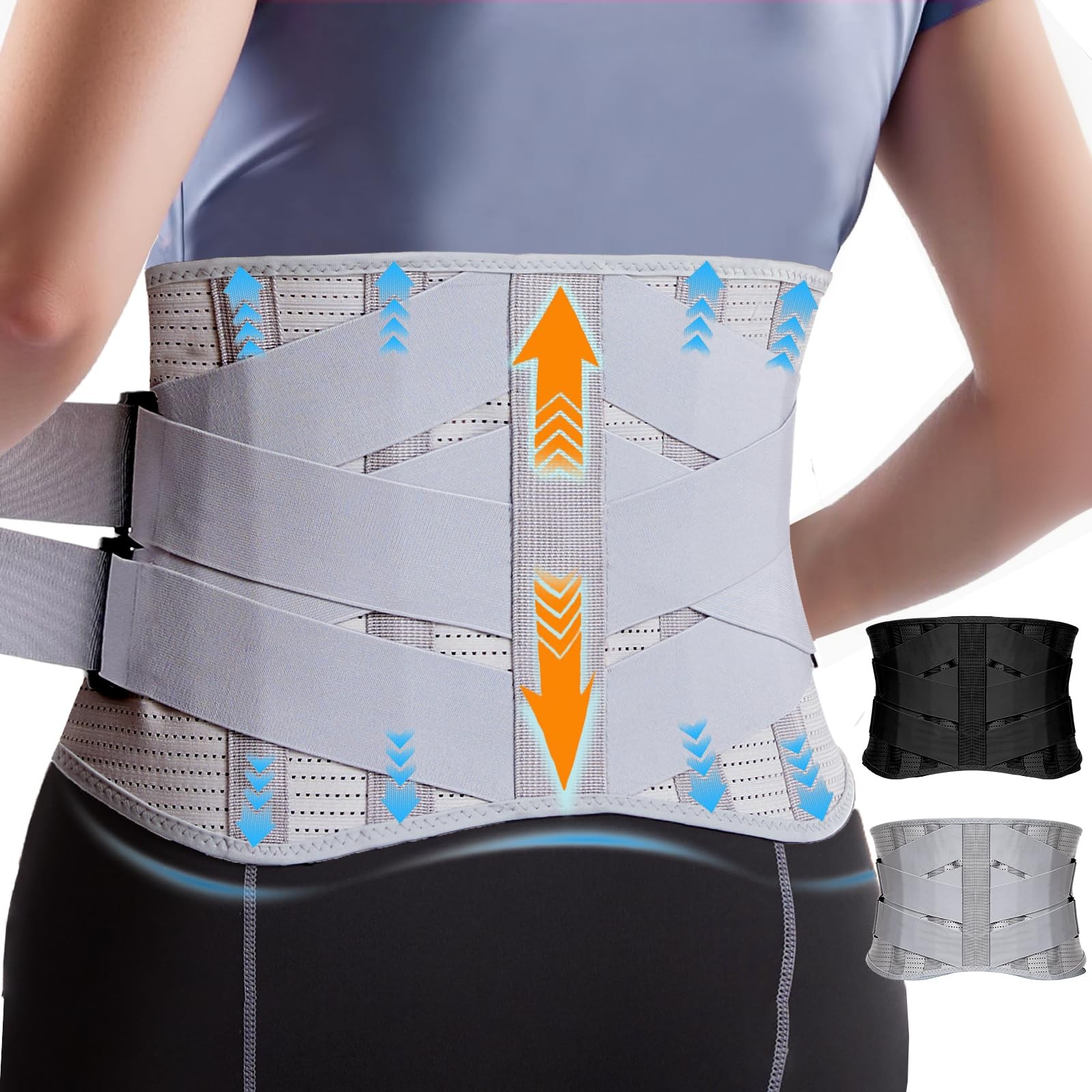 Buteoutzzl Back Brace for Lower Pain Relief with Bionic Large, Gray