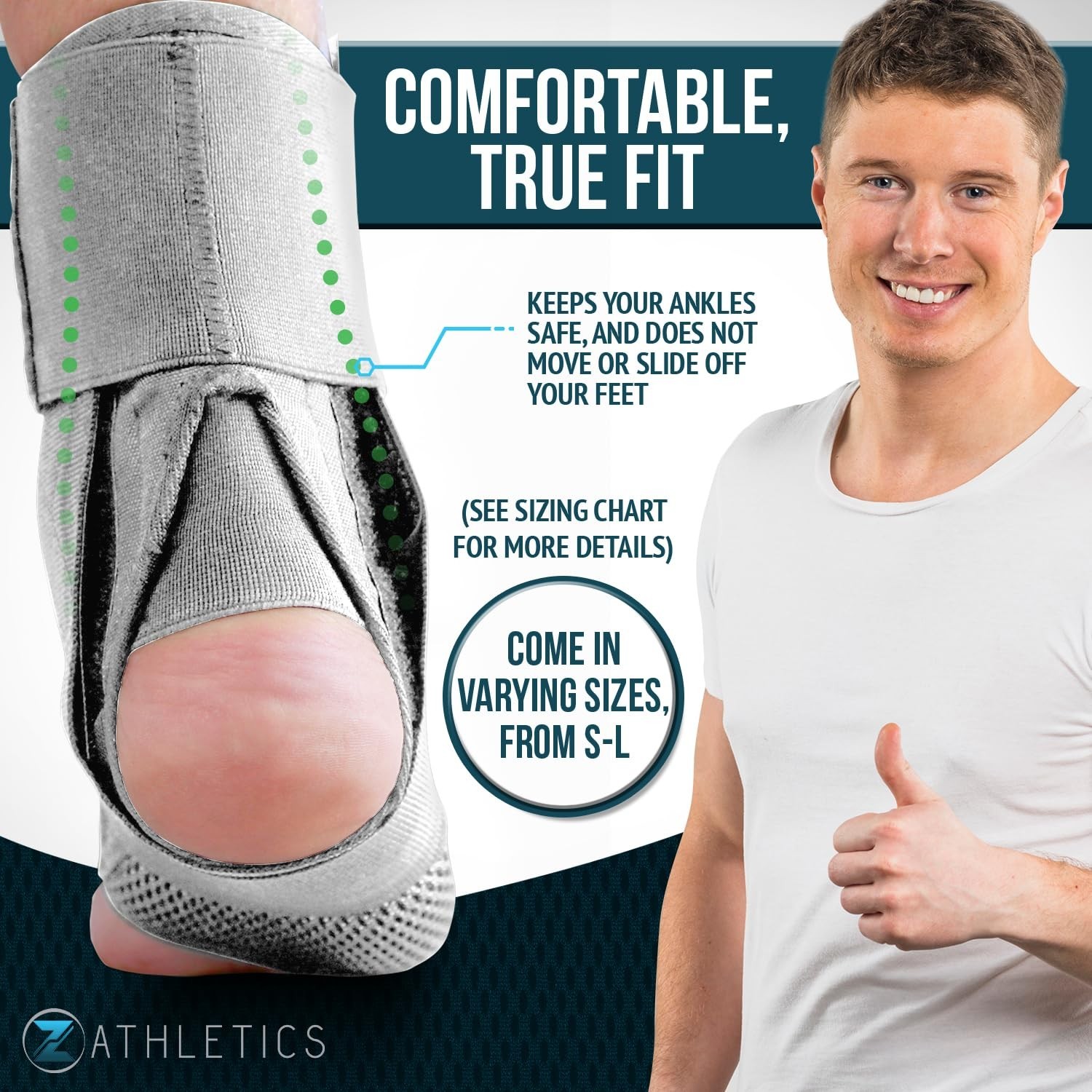 Z ATHLETICS Ankle Brace -Lace Up Adjustable Support Grey/Med